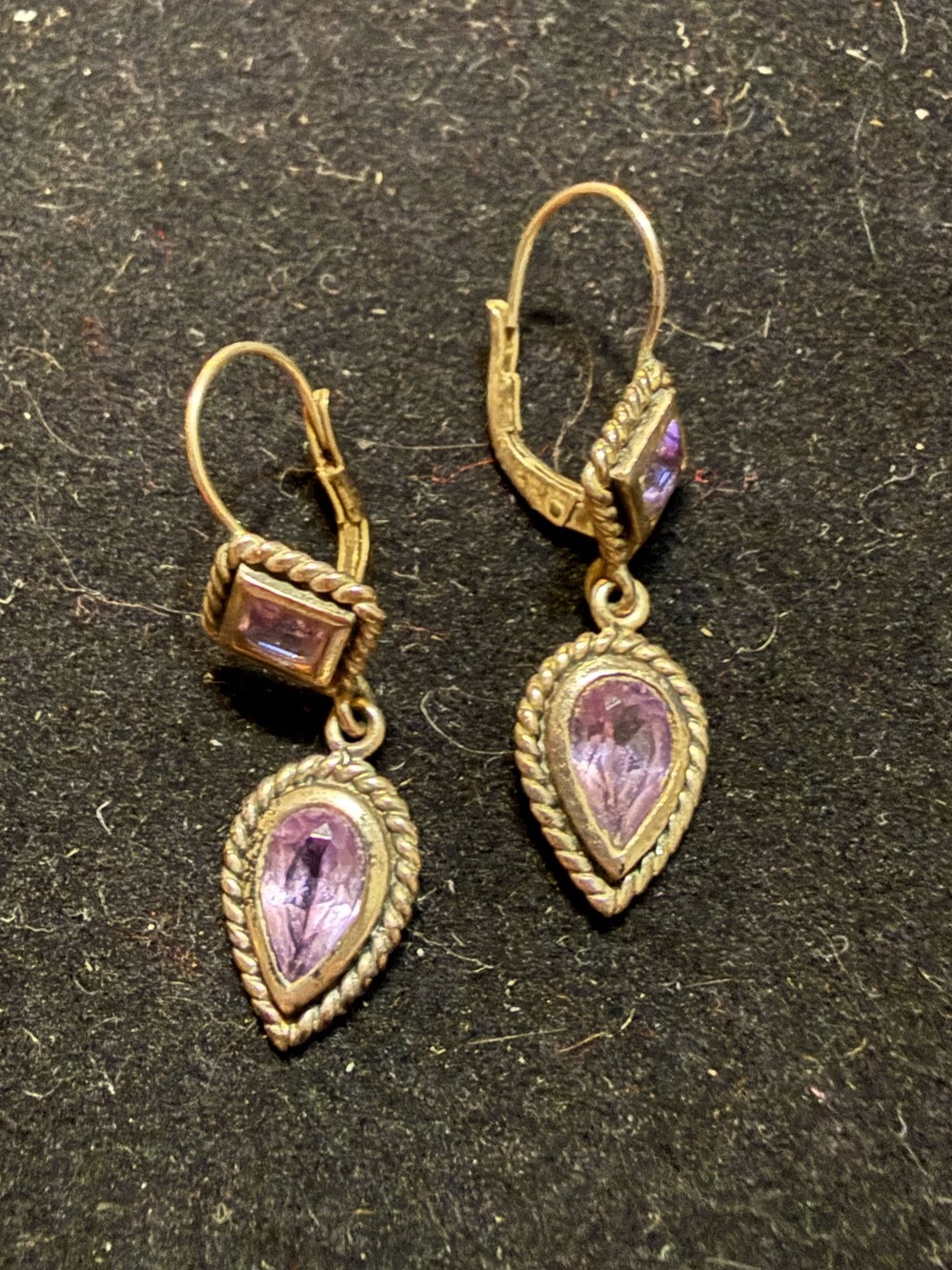 Amethyst Teardrop Dangle Earrings with sterling silver setting